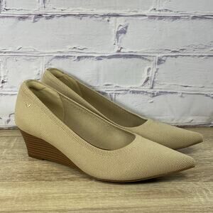 VIVAIA Aria Pointed Toe Almond Wedge Shoes Women's 41.5 US 10 Beige Heels Pumps